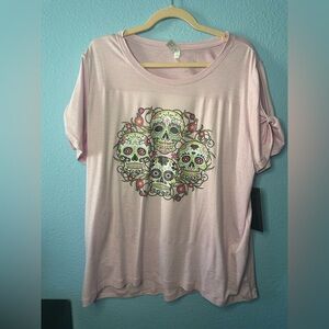 Velocity Light Pink Sugar Skull Graphic Women's Tee